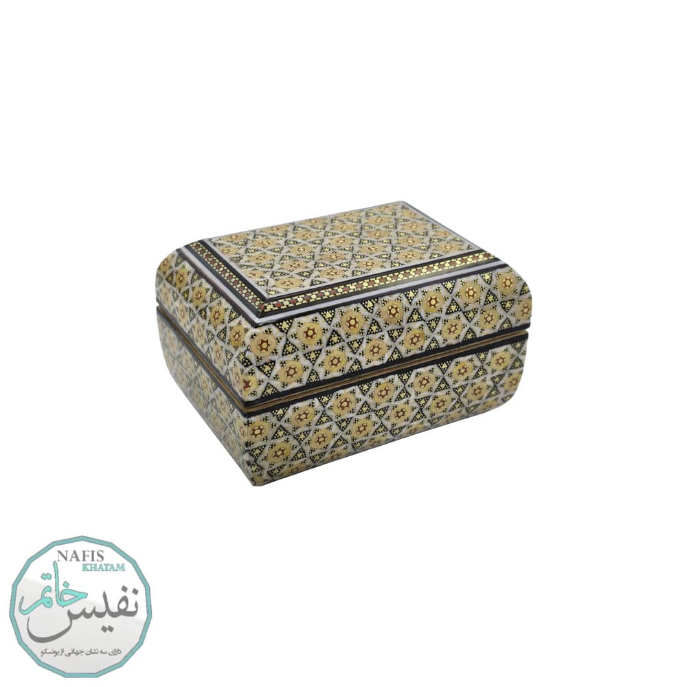 جعبه جواهرات خاتم کاری | مدل زیر و رو گرد خاتم تخمه دار